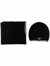 Emporio Armani Ribbed Knit Scarf And Beanie Set In Black