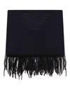 EMPORIO ARMANI SCARF WITH FRINGES AND EAGLE PRINT