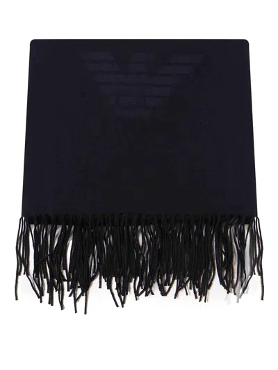 Emporio Armani Scarf With Fringes And Eagle Print In Negro