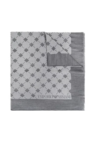 Emporio Armani Monogram Scarf In Grey