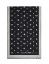 Emporio Armani Double-sided Wool-blend Stole With Jacquard Pattern In Black