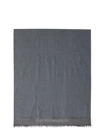 Emporio Armani Man Scarf Midnight Blue Size - Lyocell, Virgin Wool In Forest Fog Fancy 1