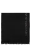 Emporio Armani Intarsia-knit Logo Wool Scarf In Black