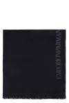 Emporio Armani Intarsia-knit Logo Wool Scarf In Blue