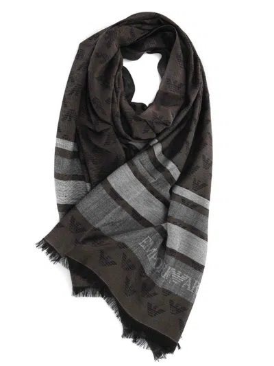 Emporio Armani Scarves In Marrone/grigio Scuro