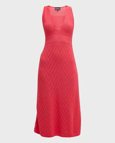 Emporio Armani Scoop-neck Chevron Crochet Midi Dress In Coral