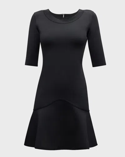 Emporio Armani Scoop-neck Flounce Knit Mini Dress In Black