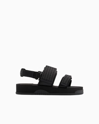 Emporio Armani Scuba Sandals With Jacquard Logo Lettering In Black