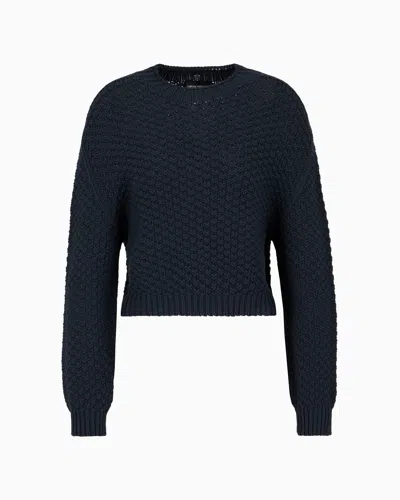 Emporio Armani Seamless Boxy-fit Jumper With Moss-stitch Knit In Blue