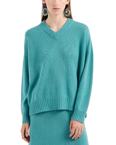 Emporio Armani Seamless Plain Knit V Neck Sweater In Solid Dark Blue