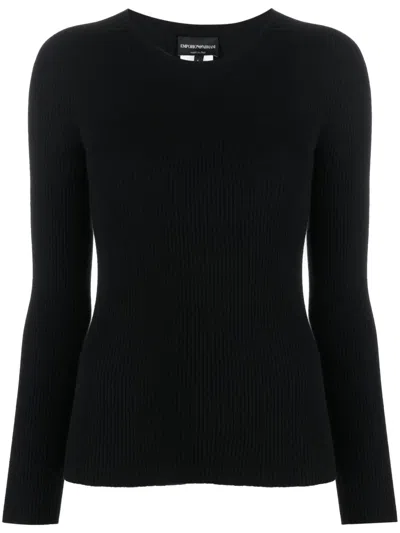 Emporio Armani Seamless Ribbed-knit Jumper In Black