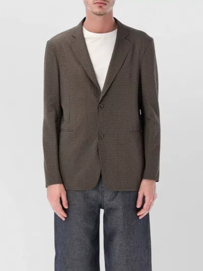 Emporio Armani Seersucker Blazer Long Sleeves Notch Lapel In Brown