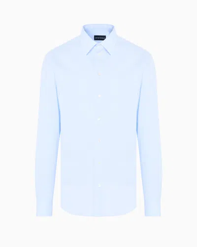 Emporio Armani Seersucker-effect Cotton Shirt In Light Blue