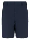Emporio Armani Seersucker Elastic-waist Shorts In Blue
