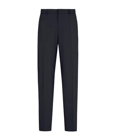 Emporio Armani Seersucker Nylon Trousers With Elasticated Back In Blue