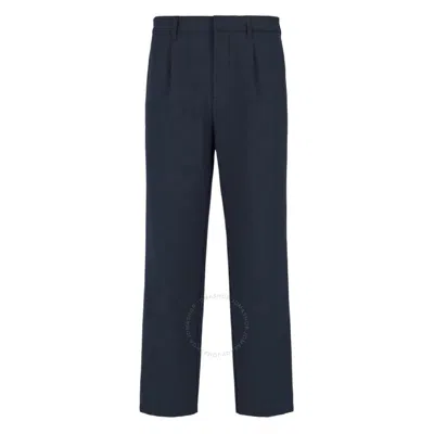 Emporio Armani Seersucker Pleated-waist Chinos Pants In Blue