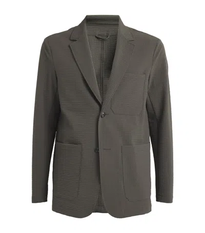 Emporio Armani Seersucker Single-breasted Blazer In Grey
