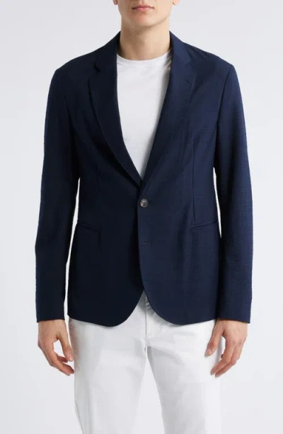 Emporio Armani Seersucker Soft Jacket In Navy
