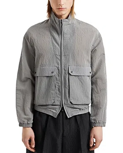Emporio Armani Seersucker Zip Front Jacket In Gray