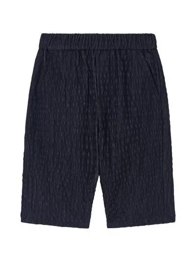 Emporio Armani Babies' Seersucker-effect Logo-embroidered Shorts In Black