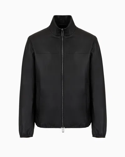 Emporio Armani Semi-aniline Nappa Lambskin Blouson With Full-length Zip In Navy Blue