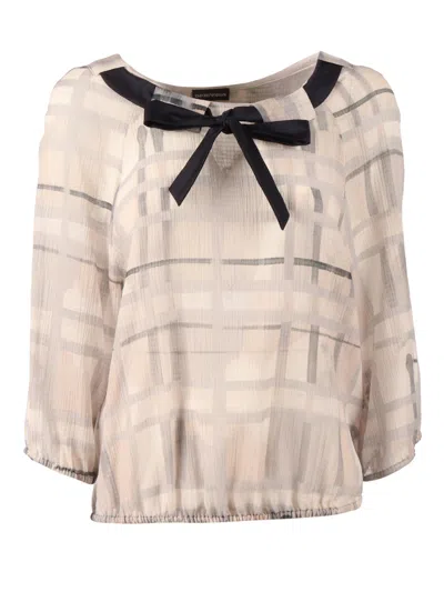 Emporio Armani Semi Sheer Ribbon Tie Blouse In Neutral