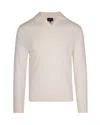 Emporio Armani Semi-transparent Virgin Wool Knit Top With V-neck And Shirt Collar In White
