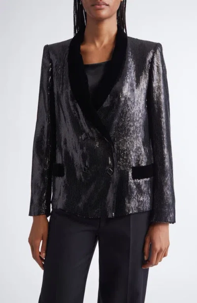 Emporio Armani Sequin Double Breasted Blazer In Black