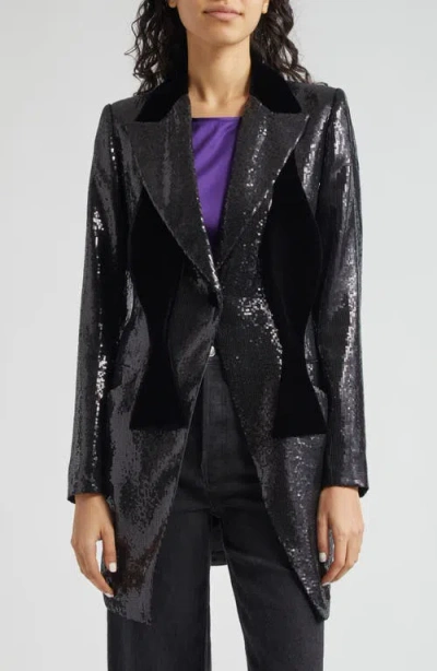 Emporio Armani Single Breasted Sequinned Blazer In Black