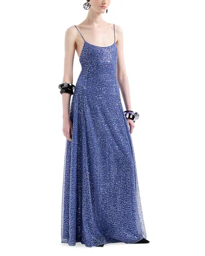 Emporio Armani Sequin Embellished Spaghetti Straps Maxi Dress In Purple Haze