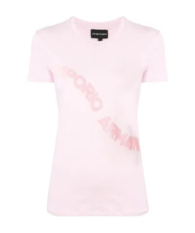 Emporio Armani Sequined Logo T-shirt In Pink