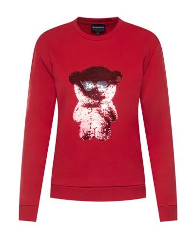 Emporio Armani Sequined Teddy Bear Sweater In Red