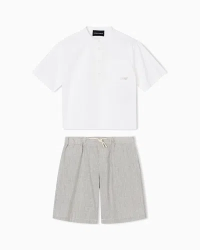 Emporio Armani Kids' Set Comprising Linen-blend Bermuda Shorts And Shirt In White