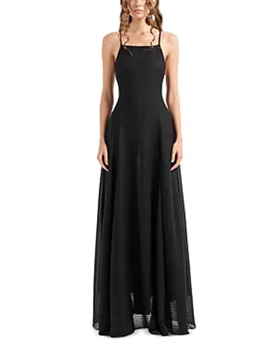 Emporio Armani Shadow Stripe Sleeveless Maxi Dress In Solid Black