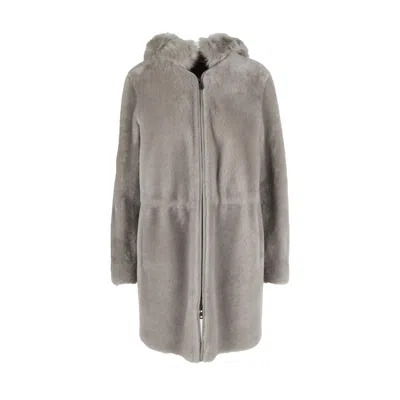 Emporio Armani Shearling Coat With Detachable Hoodie - '10s In Gray