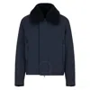 Emporio Armani Shearling Collar Nylon Twill Jacket In Blue