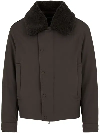 Emporio Armani Shearling-collar Padded Jacket In Green
