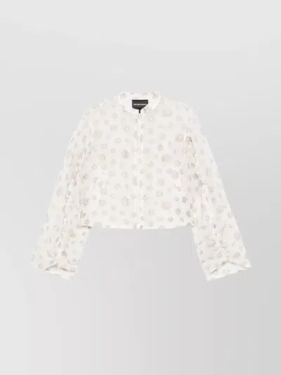 EMPORIO ARMANI SHEER FLORAL EMBROIDERED BLOUSE POCKETS