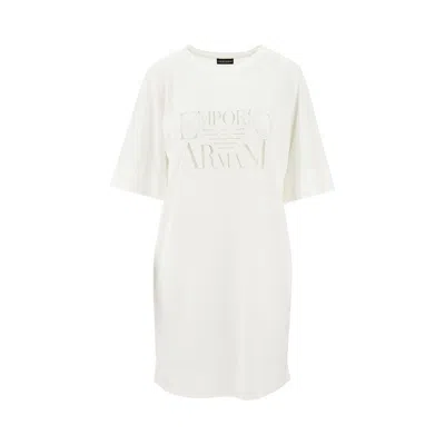 Emporio Armani Sheer Logo Jersey Mini Dress In White
