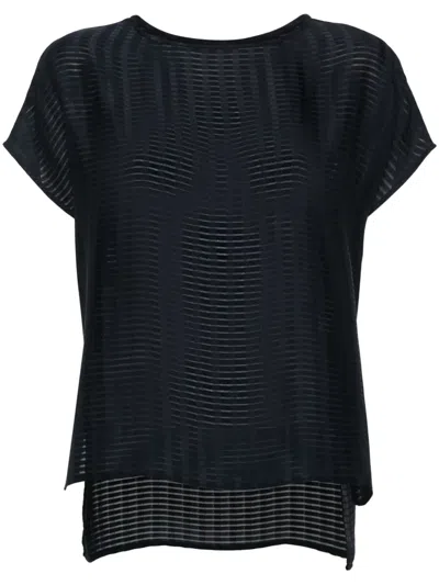 Emporio Armani Sheer-panels Striped T-shirt In Blue