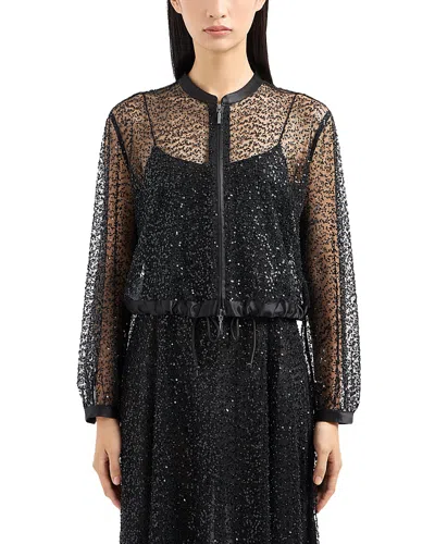 Emporio Armani Sheer Sequin Jacket In Black