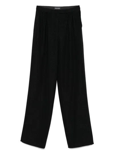 Emporio Armani Shimmering Polyester Lurex Trousers In Black