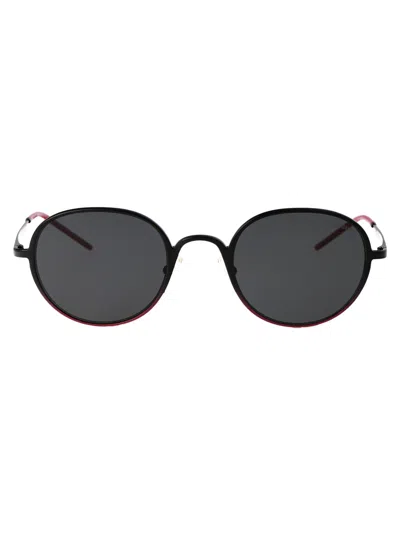 Emporio Armani Shiny Black Metal Sunglasses In Gray