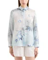 Emporio Armani Shiny Baltik Floral Print Button Up Shirt In Sky Blue Pastel