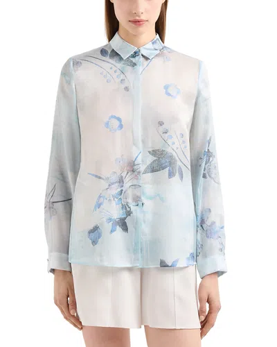 Emporio Armani Shiny Floral Button Front Shirt In Beige Stampa Pastell