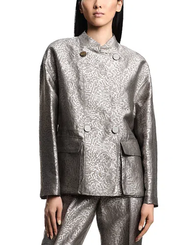 Emporio Armani Shiny Jacquard Blazer In Gray