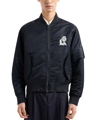 Emporio Armani Shiny Nylon Bomber Jacket In Blue Navy