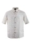 Emporio Armani All-over Eagle And Seaside Theme Printed Asv Shirt In Beige
