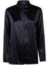 Emporio Armani Silk Shirt With Buttoned Cuffs And Spread Collar In Black