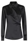 Emporio Armani Asymmetrical Satin Shirt With Classic Collar In Black